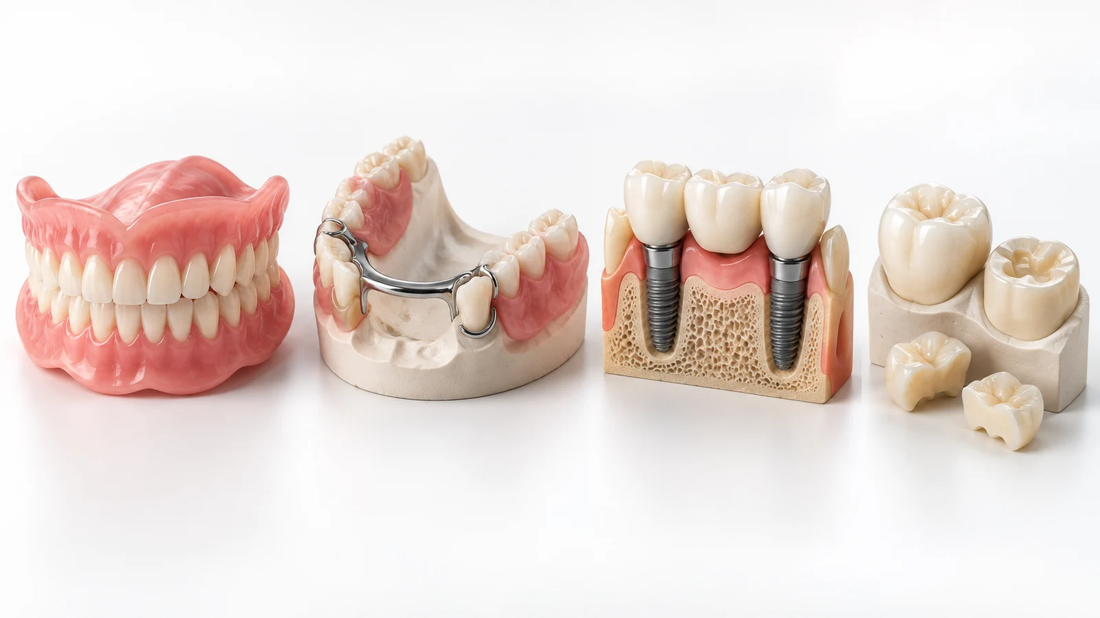 Modelos educativos de prótese total, prótese removível, prótese sobre implantes e restaurações em cerâmica