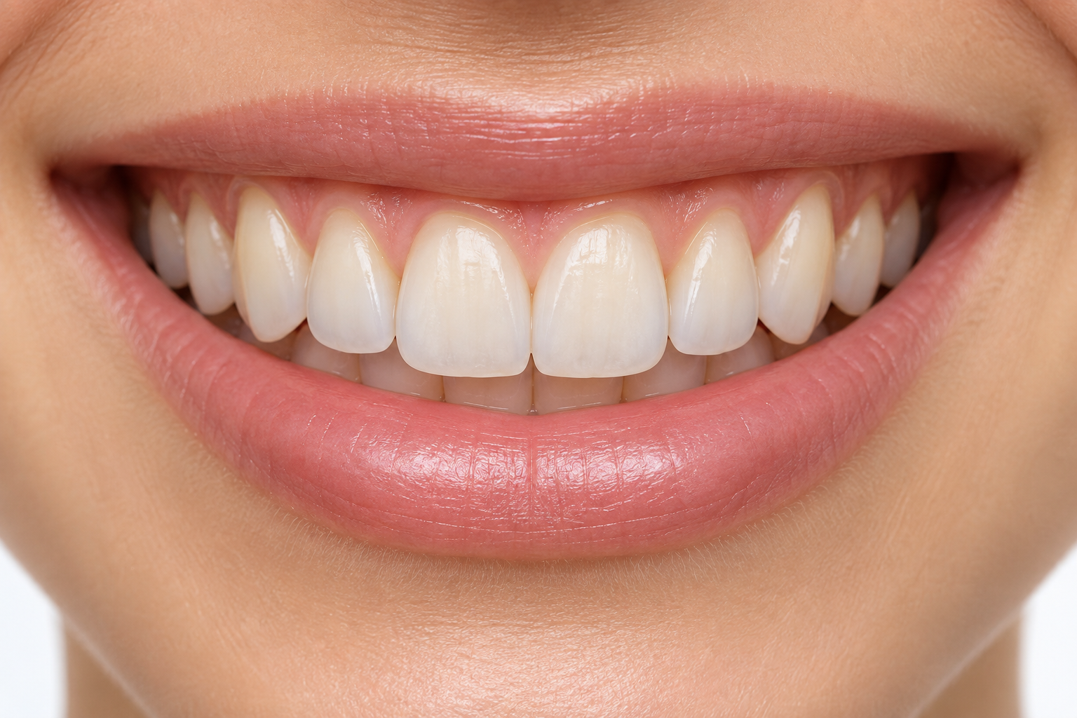 Ilustração 3D de dentes anteriores naturais e gengiva saudável